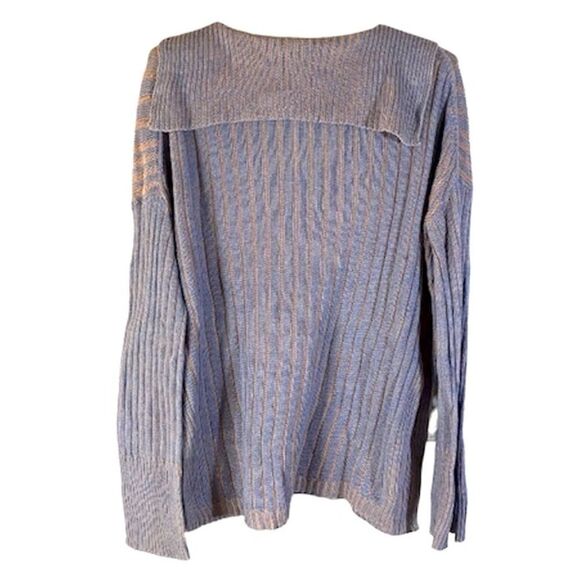 J Crew V Neck Ribbed Knit Sweater Blue Pink Small Medium - Picture 2 of 7